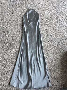 Zara Silver Satin Halter Maxi Dress